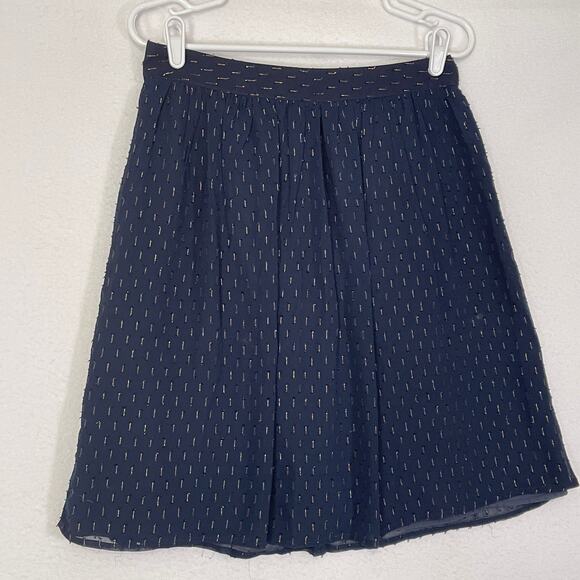 J. Crew Chiffon Career Skirt Women's 6 Blue Gold Pleated A-Line Knee Length - Picture 10 of 10